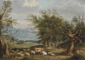 Cattle And Sheep In A Landscape by Abel Hold