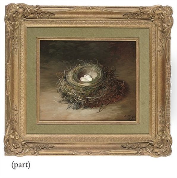 A Bird's Nest With Green Eggs On A Bank (+ A Bird's Nest With White Speckled Eggs On A Bank; 2 Works) - view 1