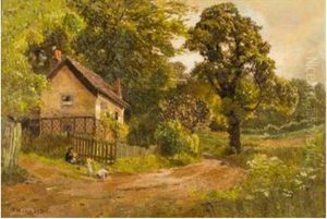 Children By A Cottage In A Summer Landscape Children By A Cottage In A Summer Landscape