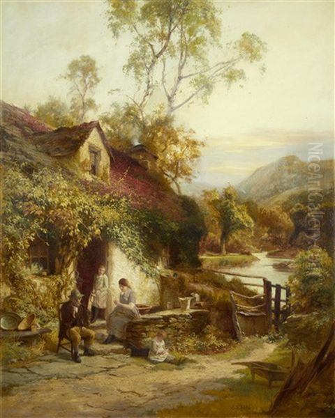Family By A Cottage Door - view 1