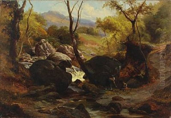 Wood Collectors By A Stream - view 1