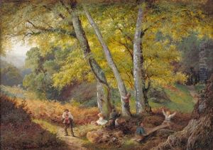 Children Playing In A Wooded Glade by Edward Henry Holder