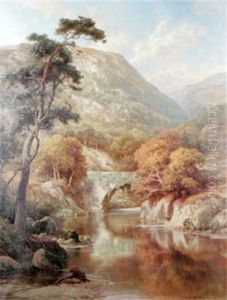 Bergslandskap Med Vattendrag Och Bro by Edward Henry Holder
