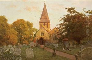 Sun-filled Church Cemetery Landscape