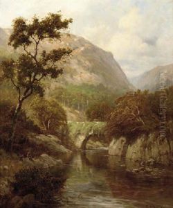 Anglers In A Mountainous River Landscape by Edward Henry Holder