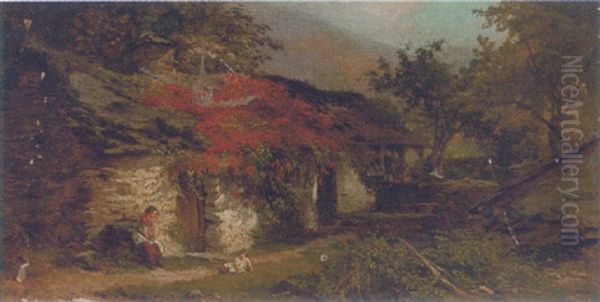 A Mother And Child Before A Cottage - view 1