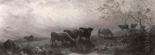 Cattle Grazing On A Hillside At Sunset - view 1
