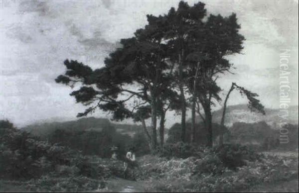 A Moorland Landscape With Figures Gathering Wood - view 1