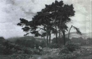 A Moorland Landscape With Figures Gathering Wood