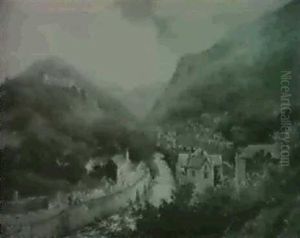 Landscape With Village And Stream In The Foreground by Edward Henry Holder