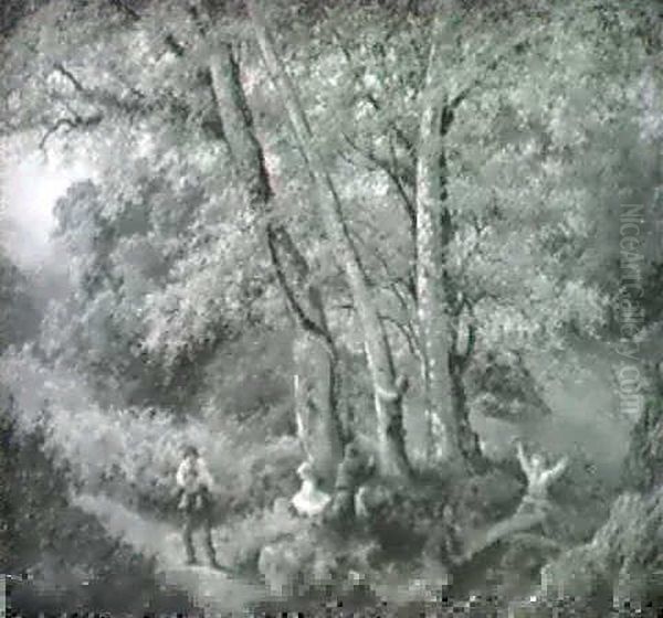 Children Playing In A Wooded Glade - view 1