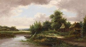 House By A Pond With Figure In A Boat by Ransom Gillet Holdredge