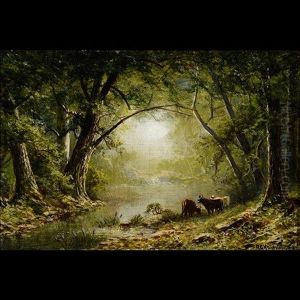 Cows At The Rivers Edge by Ransom Gillet Holdredge