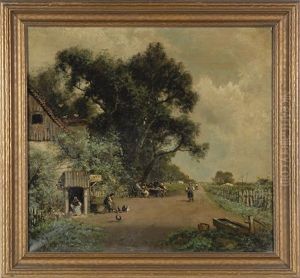 A French Vineyard Landscape With Figures At Table Under Shade Tree, Roadside Wine Stop by Ransom Gillet Holdredge