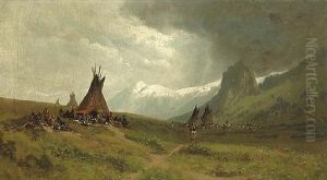 Indian Camp With Mountains In The Distance by Ransom Gillet Holdredge
