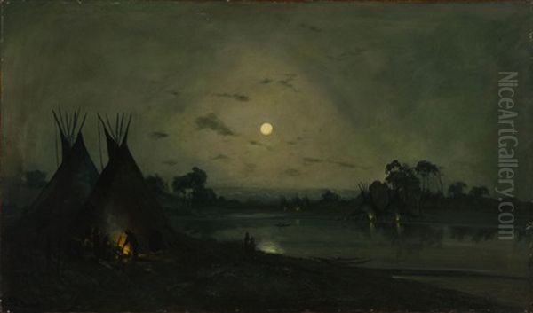 Indian Encampment In The Moonlight - view 1