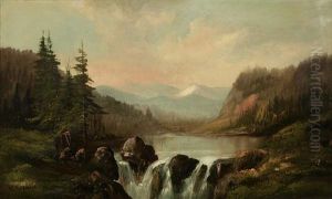 On River (russian River?), California River Landscape With Mountains In The Distance by Ransom Gillet Holdredge