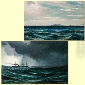 Pacific Coastal With Ships by Ransom Gillet Holdredge
