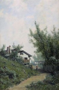 Woman Walking Along A Path by Ransom Gillet Holdredge