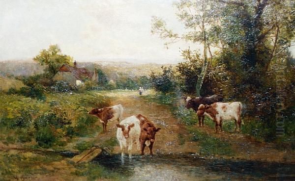 Cattle Watering At A Country Stream - view 1