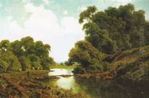 Cattle Herd By A Valley Stream by Ransom Gillet Holdredge