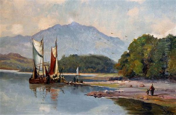 River Scene With Sailing Barges - view 1