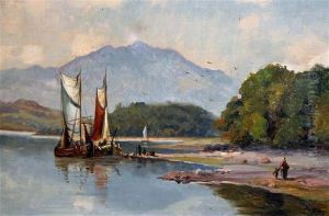 River Scene With Sailing Barges by Wright Barker