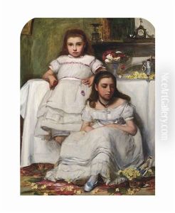 Portrait Of Two Girls, Dressed In White by Frank Holl