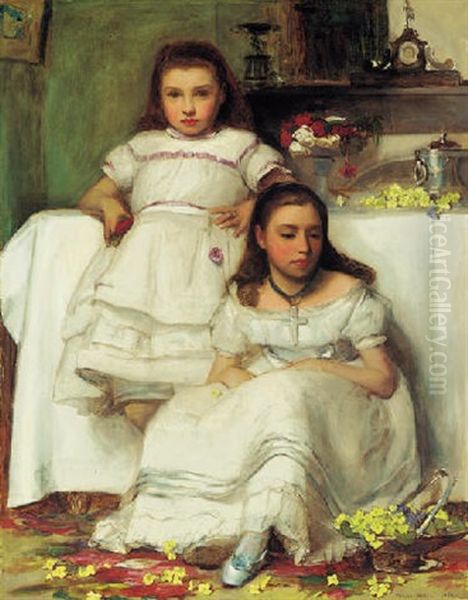 Portrait Of Two Girls, Dressed In White - view 1