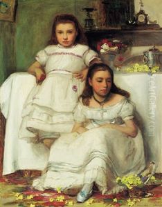 Portrait Of Two Girls, Dressed In White by Frank Holl