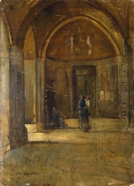 Interno Di Chiesa Con Madre E Figlio - view 1