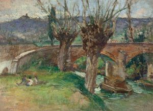 Paesaggio Toscano Con Bambini by Alphons Hollaender