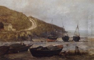 Ships On The Shore At Low Tide, Sark by John Holland Jr.