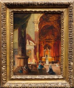 Woman Praying In A Church Interior by James Holland