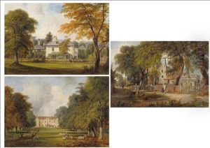 Horse And Carriage With Figures Outside A Country House; Country House With A Figure On Horseback; Country Church With Figures, A Pond...(3 Works)