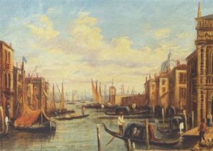 Bade Og Gondoler Pa En Kanal I Venedig Bade Og Gondoler Pa En Kanal I Venedig