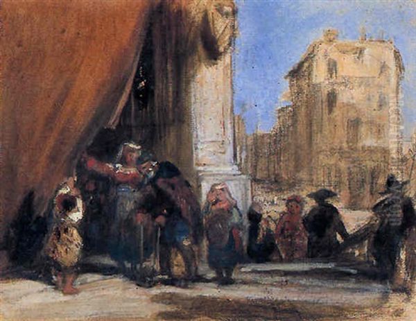 A Gathering At The Entrance To A Church In Italy - view 1