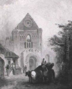 Dorfleben Vor Einer Mittelalterlichen Kathedrale