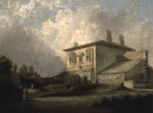 Elegant Figures Before A House (caldwell, London?) by James Holland