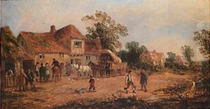 Figures With Cart By An Inn by John Holland