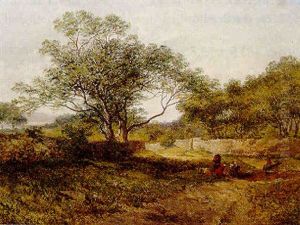 Washerwomen By A River In A Wooded Landscape by John Holland