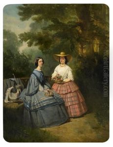Doppelportrat Zweier Schwestern Im Park by Hendrik Hollander