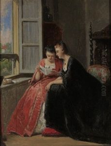 Interieurszene Mit Zwei Damen An Einem Fenster (+ Another, Similar; 2 Works) by Hendrik Hollander