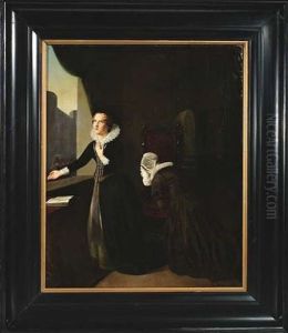 Maria Stuart Am Fenster Eines Historischen Interieurs, Den Blick Ergeben Zum Himmel Richtend