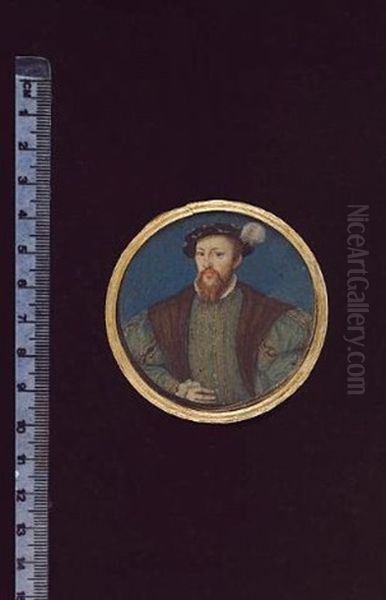Henry Fitzalan, 12th Earl Of Arundel, Wearing Gold-figured Blue-grey Doublet, Fur Waistcoat And Black Beret Trimmed With Gold And White Plume - view 1