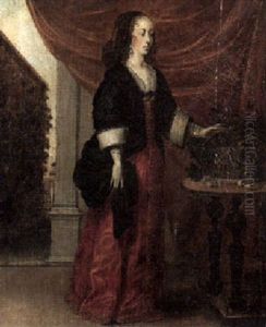 Portrait Of A Lady In An Elegant Interior Beside A Basket Of Grapes (personification Of Autumn) by Wenceslaus Hollar