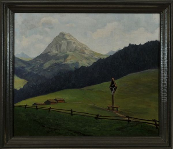 Bayerisches Marterl Am Wegesrand Mit Blick In Eine Weite Berglandschaft - view 1