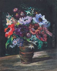Blumenstraus In Irdener Vase by Stephanie Hollenstein