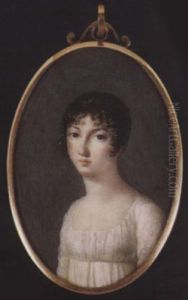 A Lady Wearing Low-cut White Dress With High Waist And Spotted Sleeves by Jean-Francois Hollier