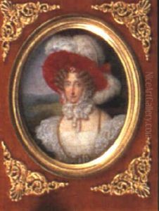 Marie-amelie, Queen Of The French, With Coiled Fair Hair, Wearing A Large Red Hat Trimmed With Bows... by Jean-Francois Hollier